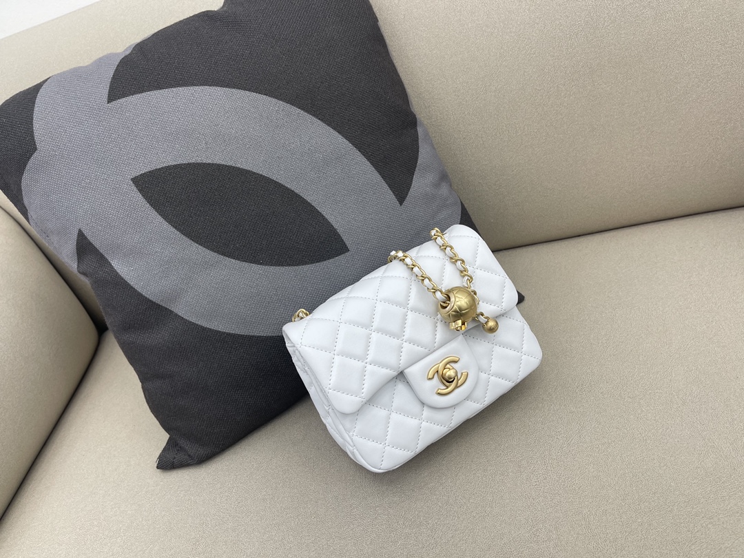 Mini Classic Flap Lambskin Bag AS1786 White/Gold